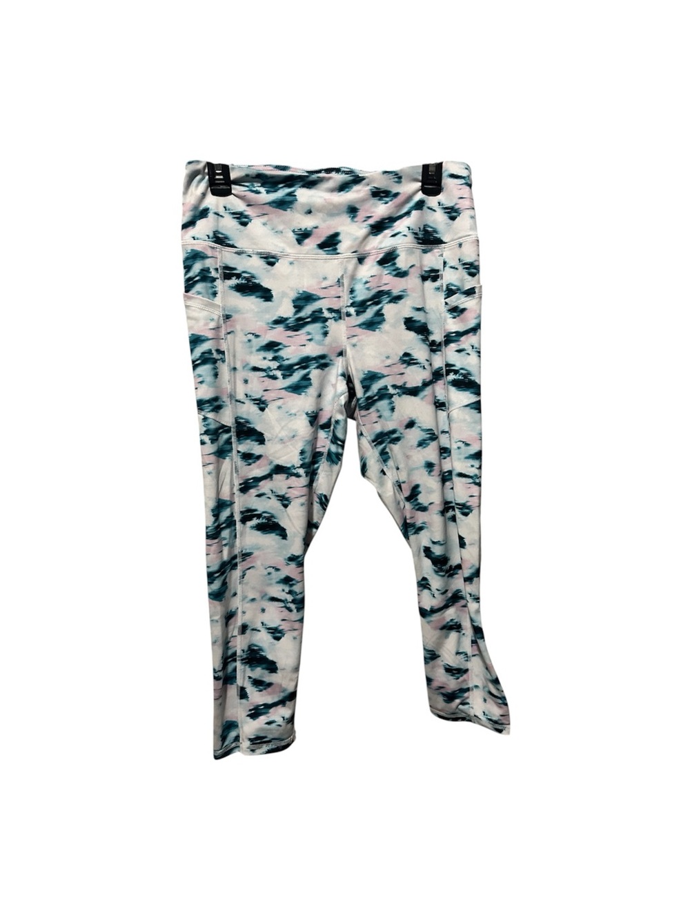 GAIAM Capri Leggings - White Teal Pink Abstract Print